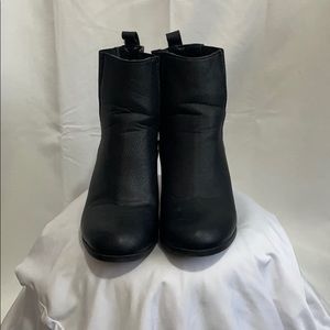Black faux leather heeled boots